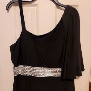 Elegant Black One-Shoulder Dress with Silver Accents